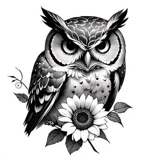 Owl Roses And Sunflowers