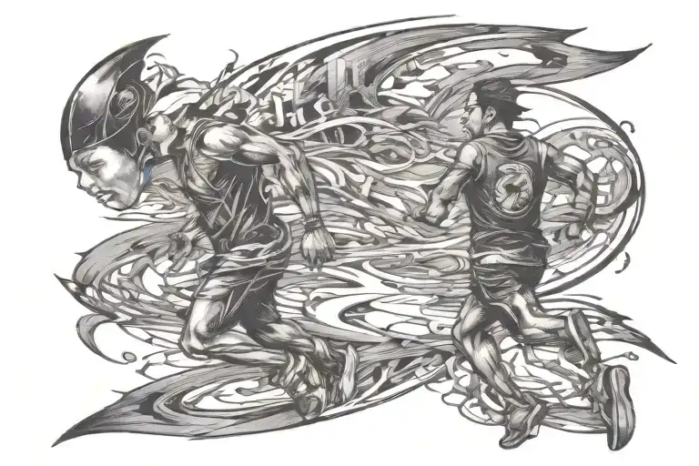 Running Man With After Images Behind In A Line