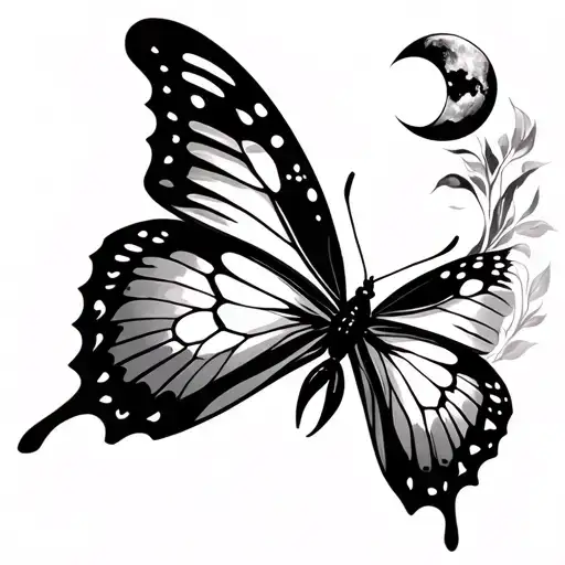 Butterfly On The Neckline With A Moon On The Head