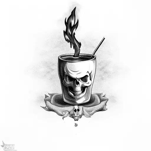Skull Drinking From Flaming Cup