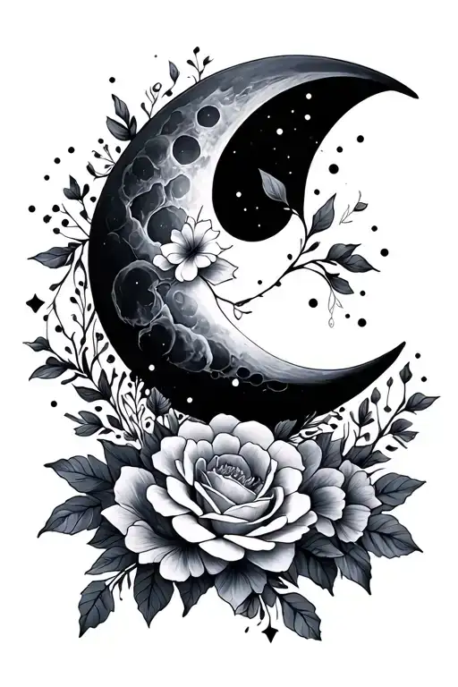 Floral And Moon Surrounded
