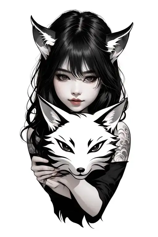 Girl Holding A Kitsune Mask