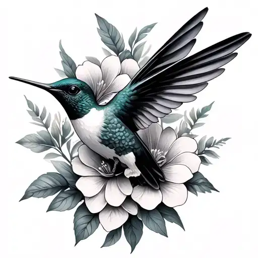 Humming Bird With Flowers