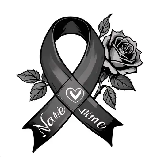 Roses And Cancer Ribbon Intertwined With A Spot For A Name
