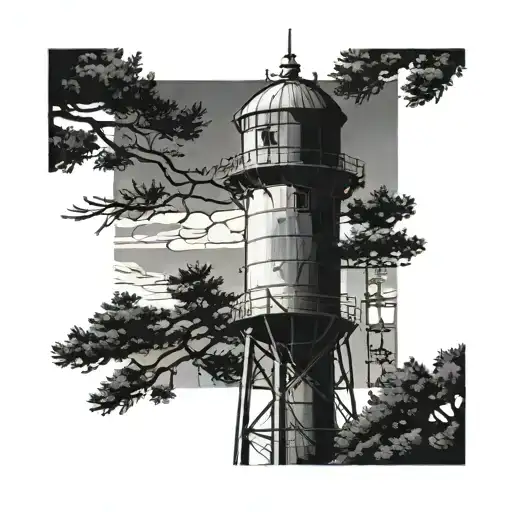 Water Tower With Pine Trees