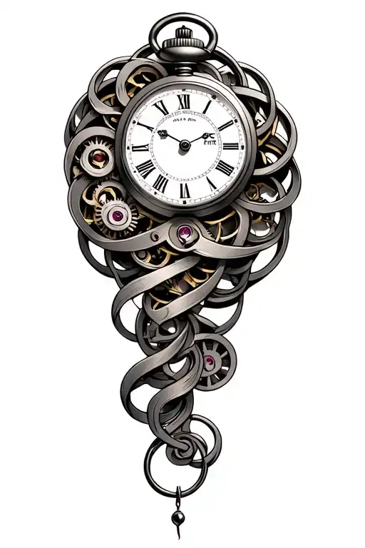 Pocket Watch Mechanism Intertwined