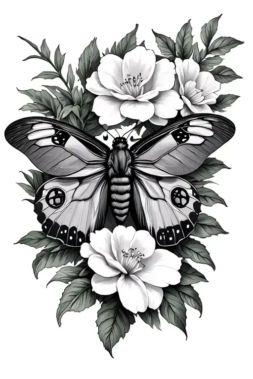 Gardenia Flowers Behind Moth
