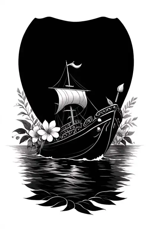 The Black Pearl Boat With Ocean Surrounded By Florals