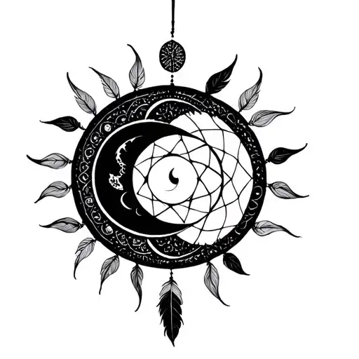 Dreamcatcher With Sun And Cresent Moon Phases