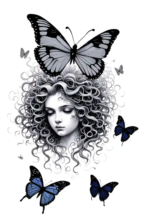 Medusa With Butterflies Surrounding