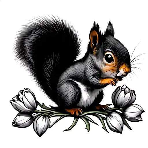 Cute Girly Squirrel With Tulips