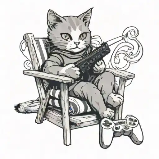 A Cat Lounging On A Beach Chair With A Gaming Controller In Its Paw