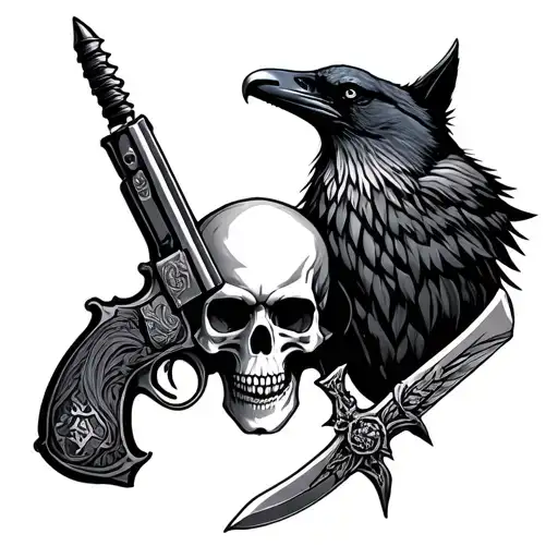 Skull Guns And Wolf And Raven