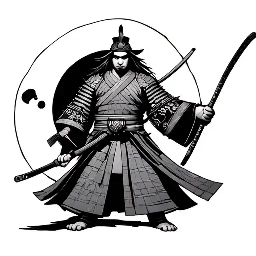 Samurai Standing Proudly With Moon Behind It