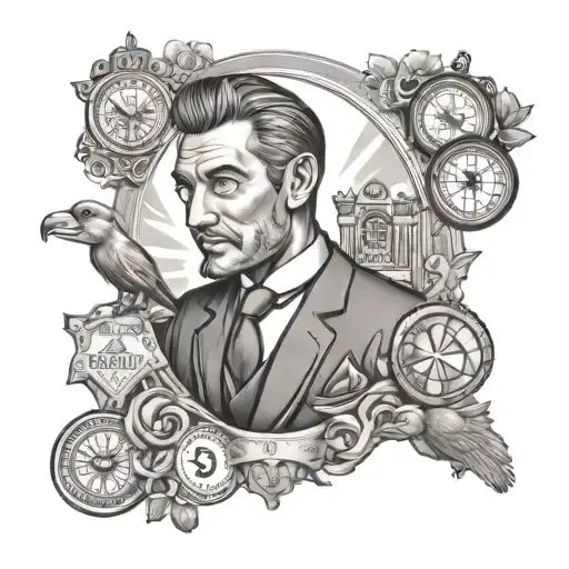 A Portrait Of A Confident Estate Agent Surrounded By Symbols Of Wealth And Prosperity