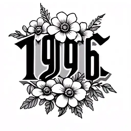 Tattoo Of 1996 In Roman Numerals With Small Flowers Attached To The Lettering