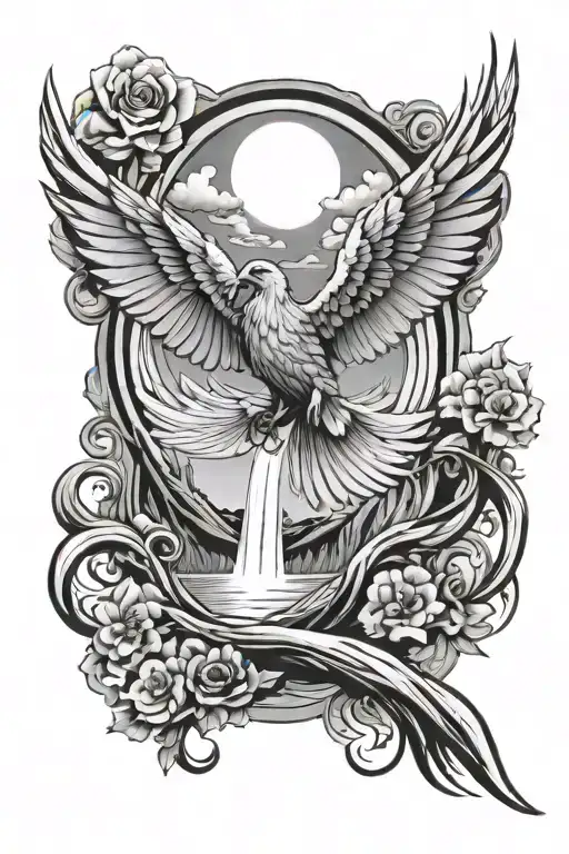 Sunny Skies Waterfall Phoenix Bird Cross