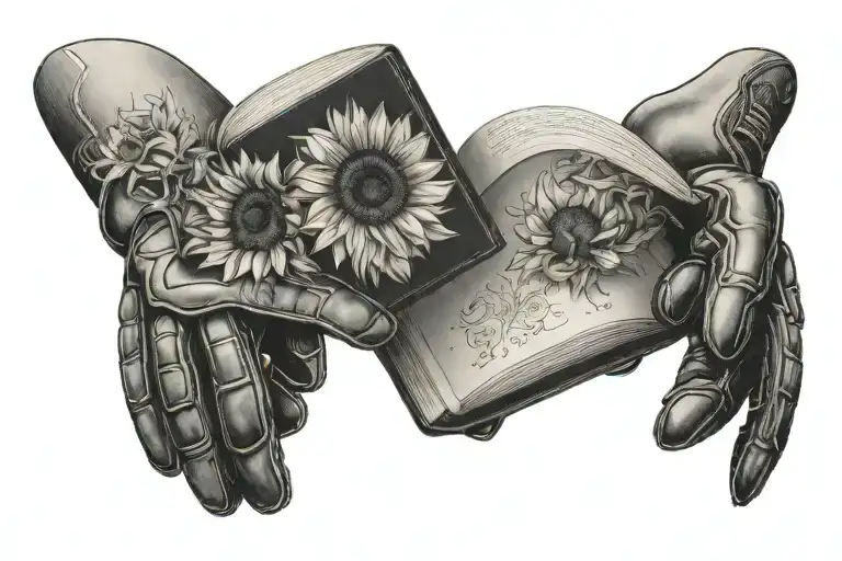 A Pair Of Goalkeeper Gloves Holding A Book Open With A Sunflower On The Back