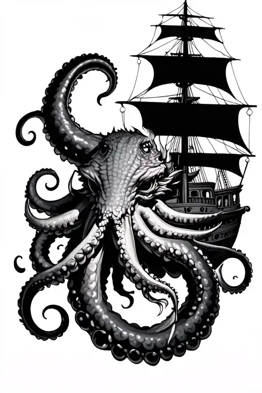 Kraken Pulling A Ship
