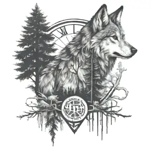 Roman Numeral Iii And Wolf With Trees