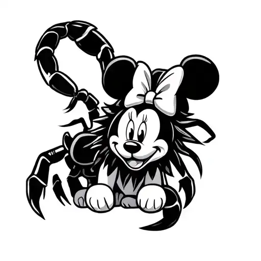 Big Scorpion Standing Behind Lion Cub With Minnie Mouse Bow