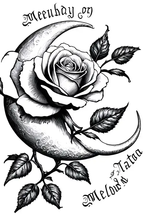 Small Hand Sketch Moon Rose Melody Tattoo In Words