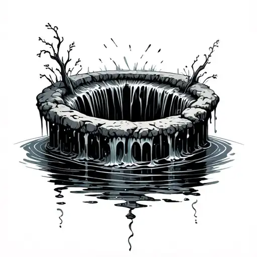 Black Water Flowing From A Dry Well