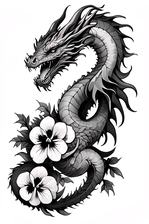 Dragon And Pansy Flowers