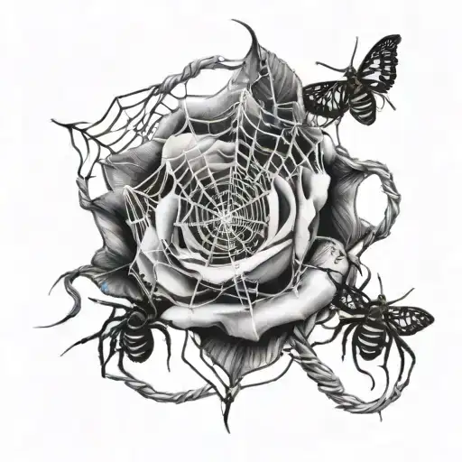 Roses Covered In Spider Web And Spiders Weaving Their Webs