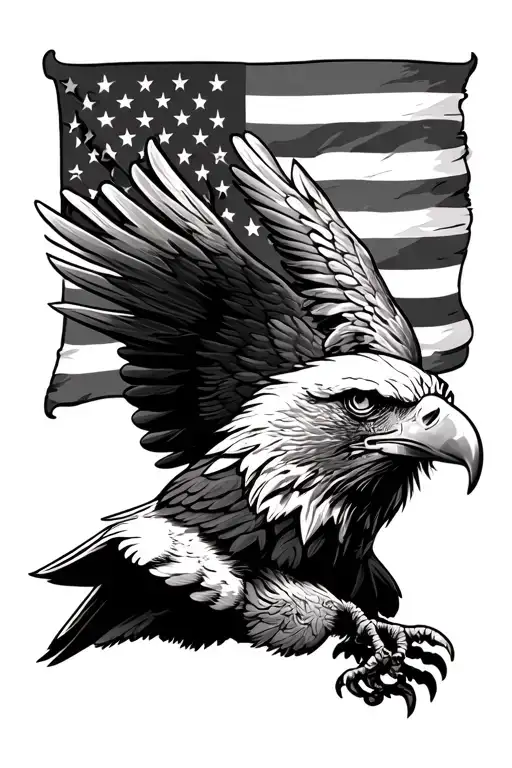 Eagle And American Flag American Traditional Style