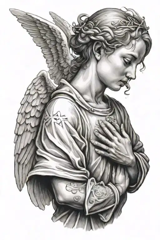 Angel Standing In A Church With Praying Hands