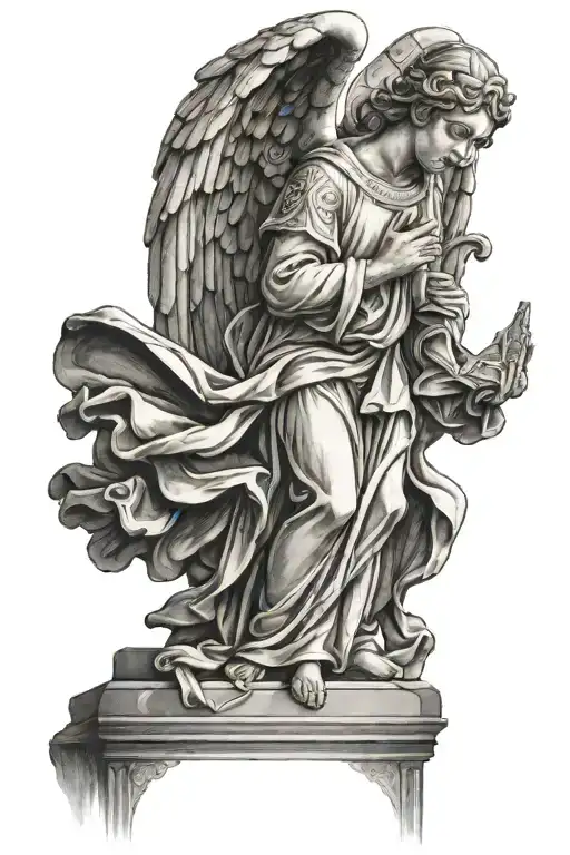 Sculpture Angel Standing In A Church With Praying Hands
