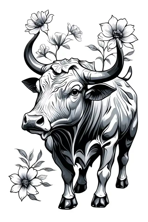 Humanoid Bull With Flowers Growing