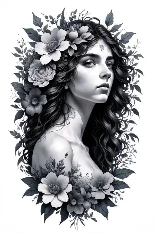 Gaia And Flowers Surrounding