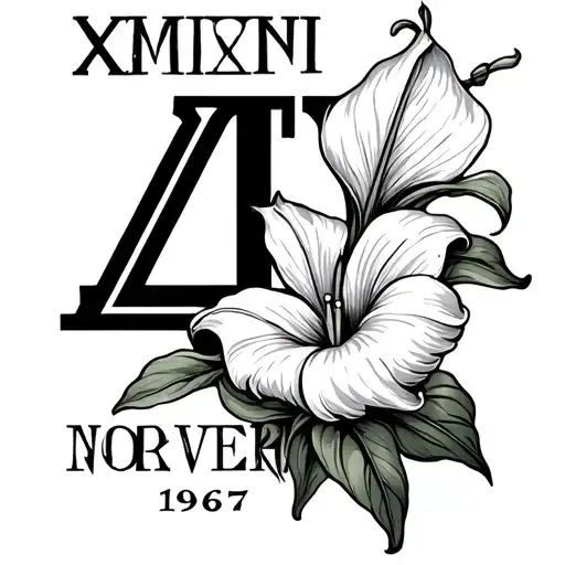 Roman Numerals With The Birthday Novemeber 4Th 1967 And A Peace Lily Flower Going Through It