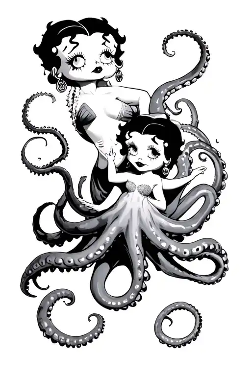 Kraken Throughout Whole Arm Holding Betty Boop With Tentacle