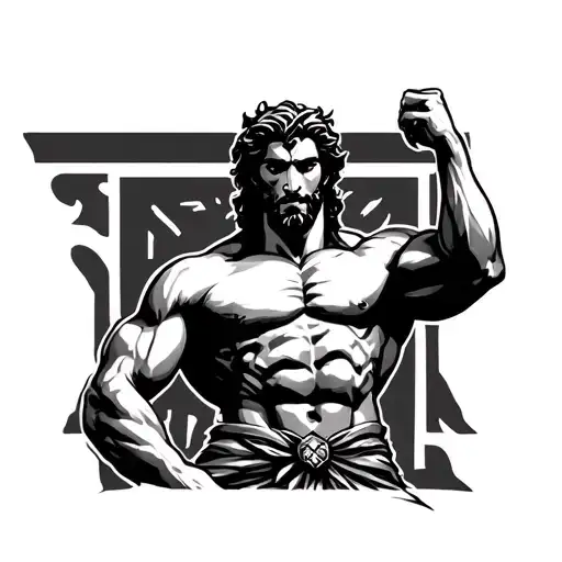 Greek Muscle God With Thin Lines And Forms In The Background