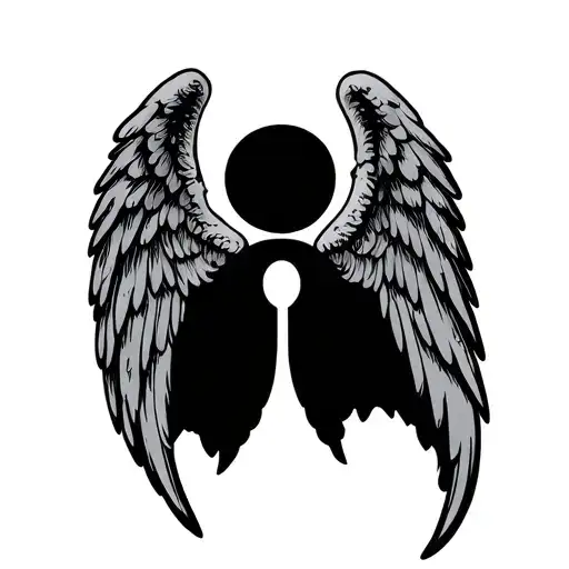 Angel Wings With A Crescent At The Top Centered