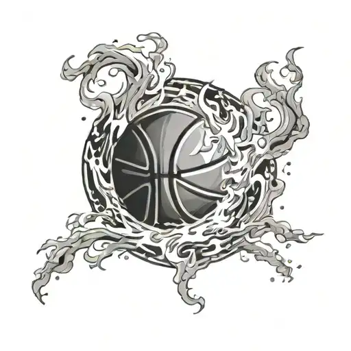 Basketball That Turns Into A Puzzle Of Fire And Smoke