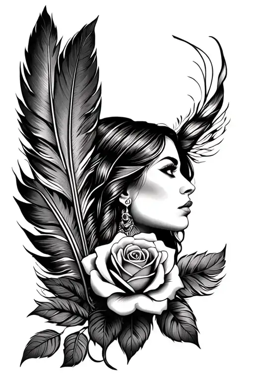 Roses Native American Feather Beautiful Woman