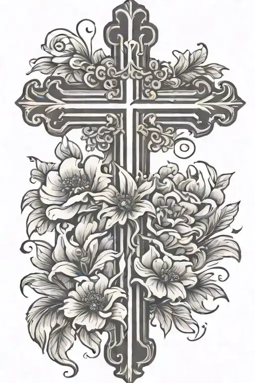 Christian Cross With Flowers