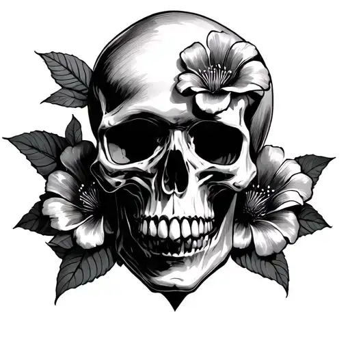 Skull With Stargazer Flowers