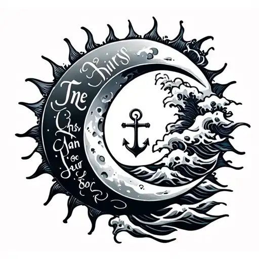 Sun Moon Waves With Names Incorporated And An Anchor