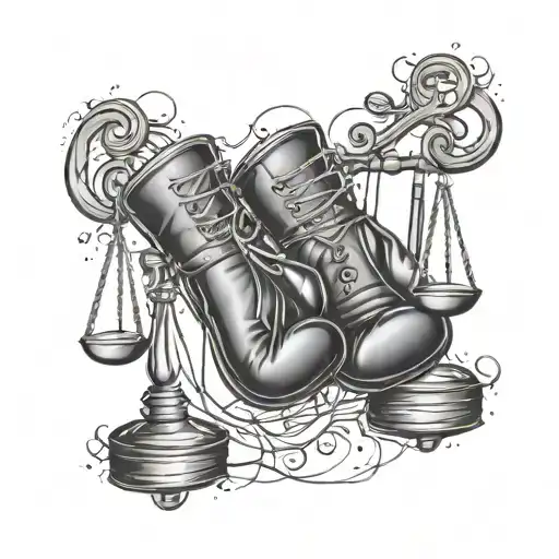 Boxing Gloves And Scales Of Justice And Music Notes And Hobo Napsack