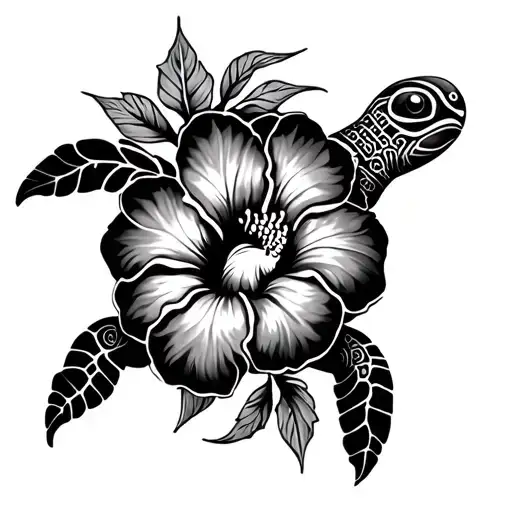Maori Feminin Turtle And Hibiscus Flower