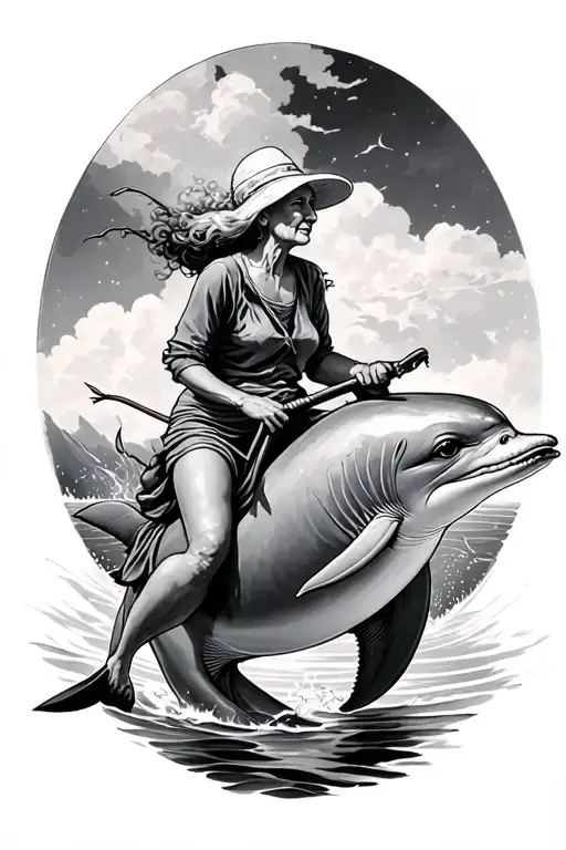 Old Lady Riding Dolphin
