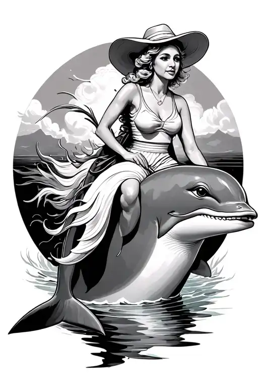 Old Lady Riding Dolphin