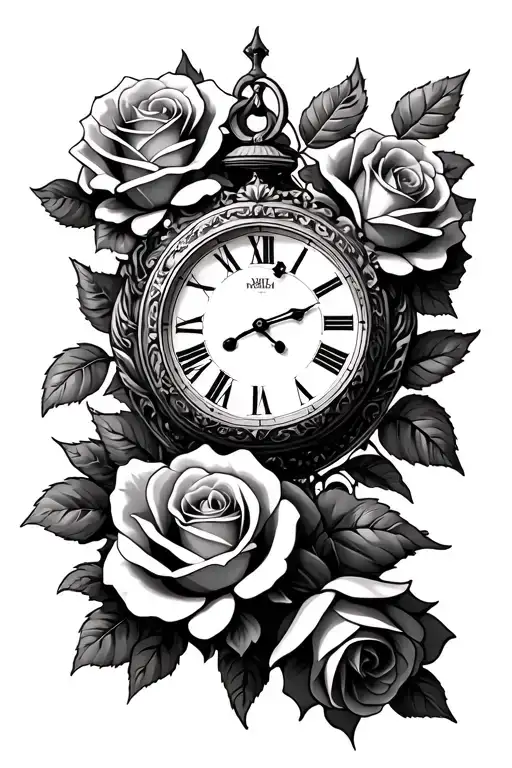 Roman Clock And Roses