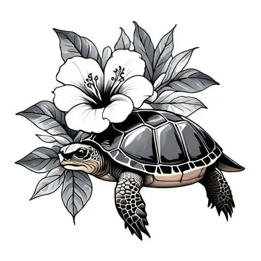Hawaiian Tattoo With Turtle And Hibiscus