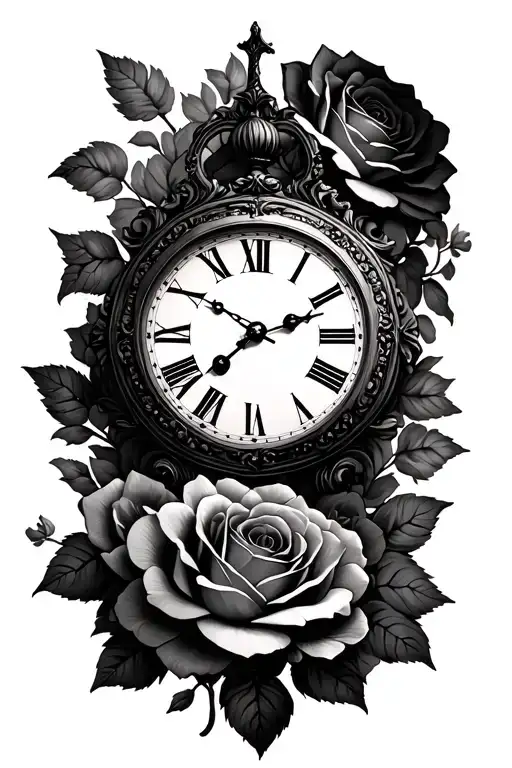 Roman Clock And Roses